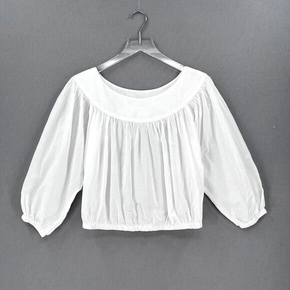 Enza Costa Tops - ENZA COSTA  Bubble Crop Top Womens Medium White Cotton 3/4 Sleeve Blouse NEW